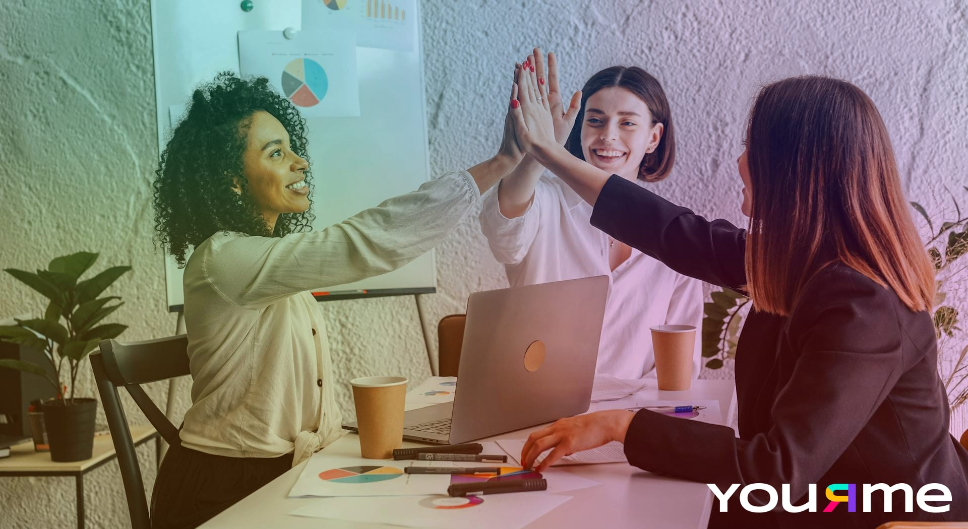 Three women working together